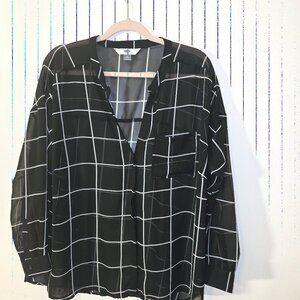 Old Navy Sheer Black & White Windowpane Button up Shirt Blouse Size 1X